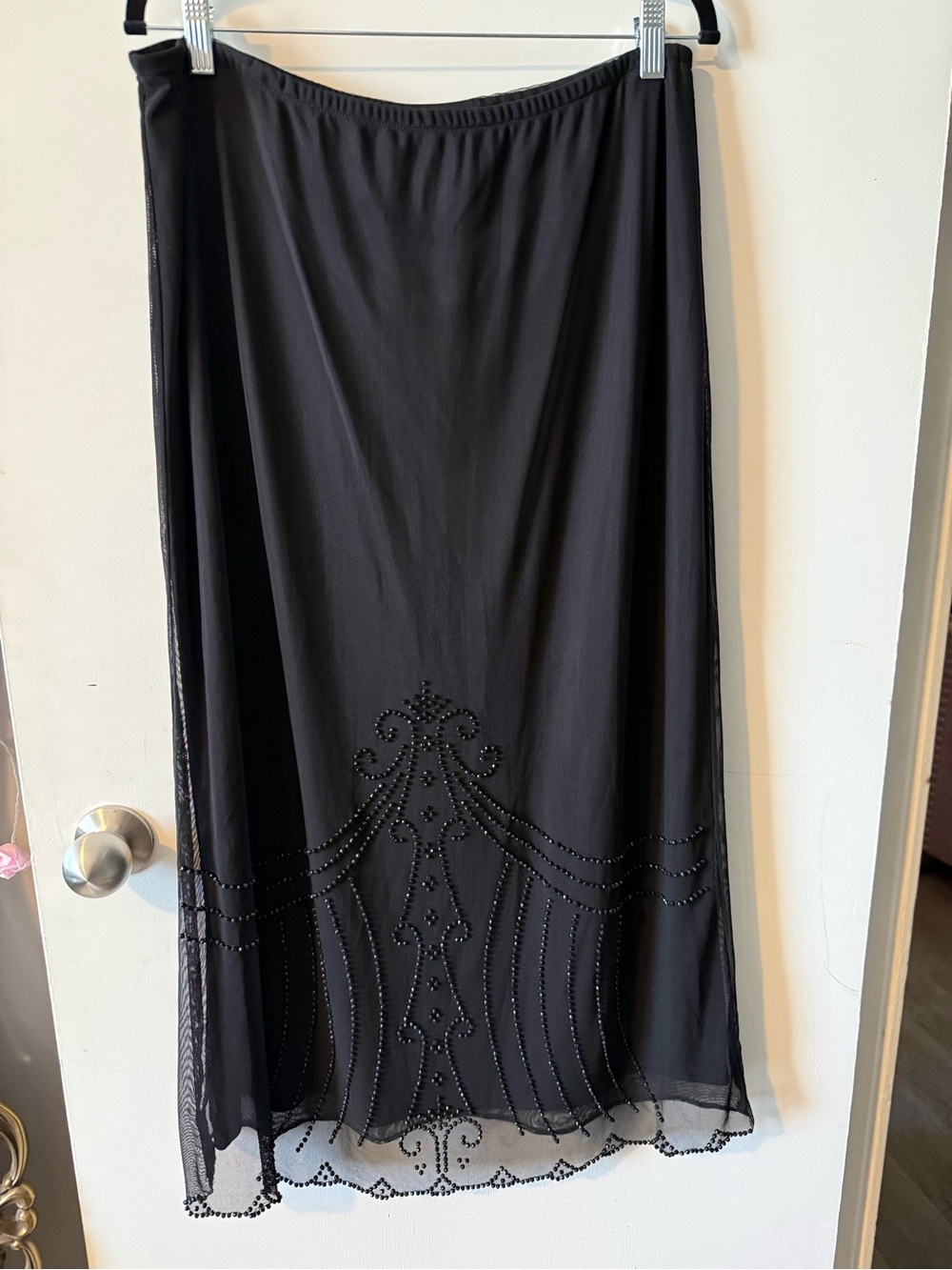 Jessica Black Embellished Mesh Overlay Long Skirt Size 18 Made in Canada